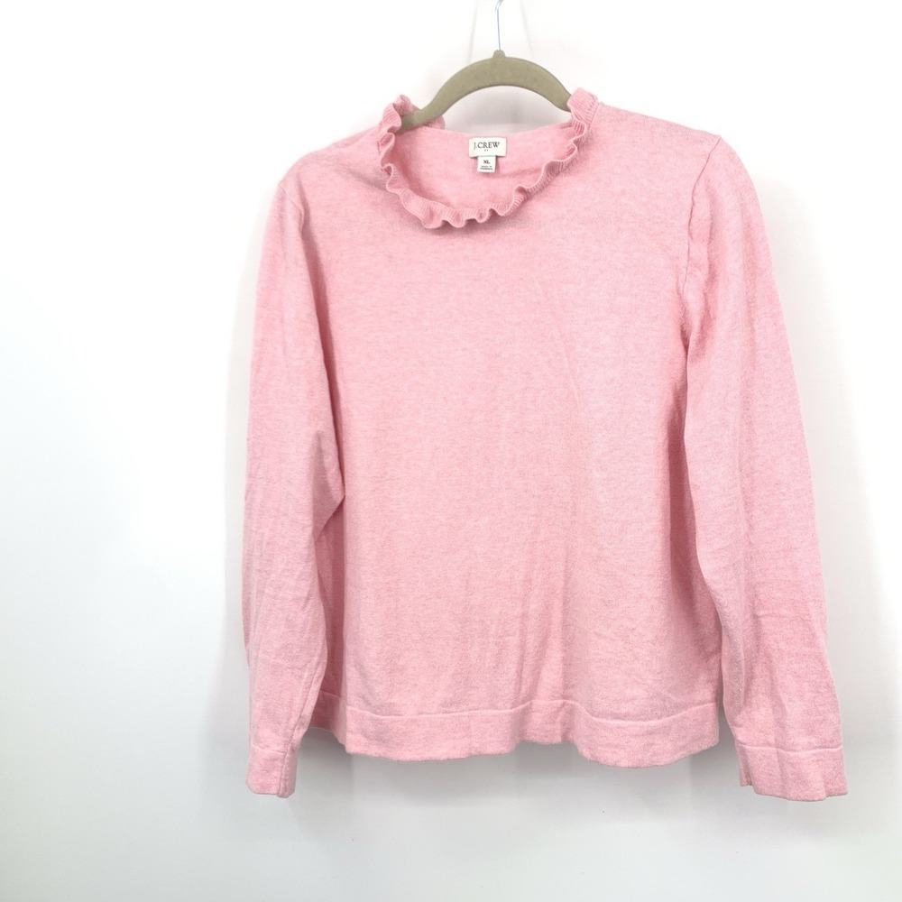 J Crew Women‎ Size XL Sweater Light Pink Cotton Knit Ruffle Neck Pullover Top
